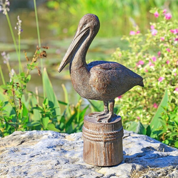Cast Iron Metal Pelican Fisherman Garden Sculpture Statue Dock